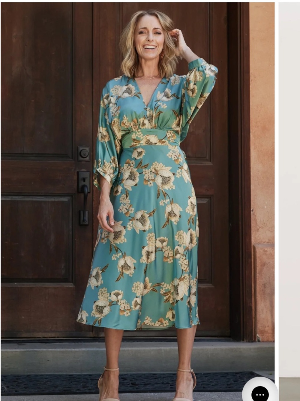 Baltic Born Dress Womens Large Joni Satin Floral Midi Feminine Wedding Guest